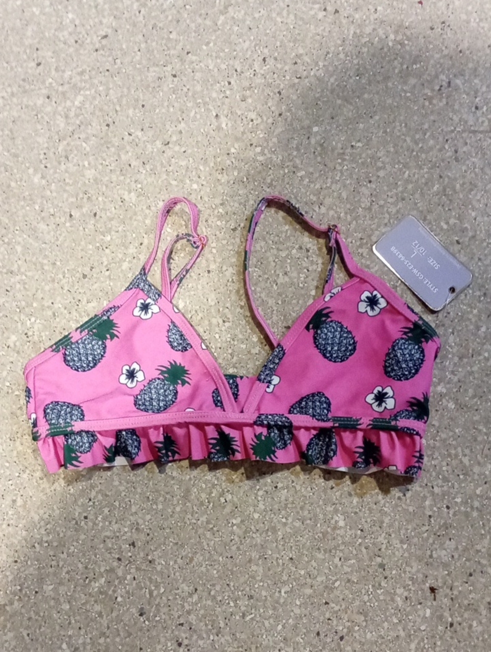 #810 NWT Girls Pink Pineapple Print Ruffle Bikini Top L10/12